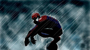 Người Nhện ngồi bên ngoài và bị ướt trong mưa.