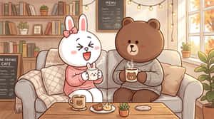 thỏ,gấu,thỏ con,quán cà phê,cà phê,tình bạn,dễ thương,kawaii,minh họa,hoạt hình,ấm cúng,hygge,áo len,mùa thu,mùa đông,nội thất,phong cách sống,bạn bè,tình yêu,cặp đôi — 爱心 Hình nền