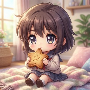 Chibi Ushio vui vẻ cầm một chiếc bánh quy hình ngôi sao — Infinix Zero Hình nền