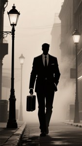 Hình nền anime noir màu đen của người đàn ông mặc vest trong sương mù. — Đen hoạt hình Hình nền