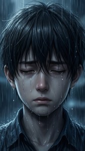 Cận cảnh một cậu bé anime đang khóc dưới mưa. — Anime buồn GIF Hình nền