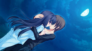 Hình nền ôm nhau dưới ánh trăng phong cách anime