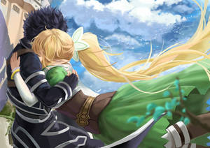 Hình nền Anime ôm nhau dưới bầu trời đầy mây