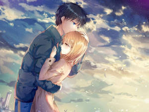 Hình nền ôm nhau lãng mạn anime