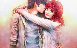 Hình nền anime chàng trai và cô gái ôm nhau mặc áo khoác — Anime couple GIF Hình nền
