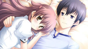 Hình nền ôm nhau trên giường giữa chàng trai và cô gái anime
