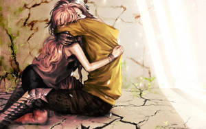 Hình nền ôm nhau trong lòng đất khô phong cách anime
