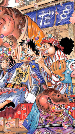 One Piece Điện Thoại Luffy Và Usopp Ăn Dango — One piece điện thoại Hình nền