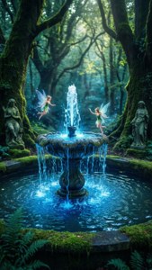 Một đài phun tiên kỳ diệu tỏa sáng giữa lòng khu rừng. — Zelda Hình nền
