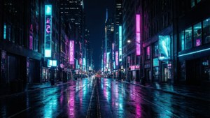 Phố đêm neon rực rỡ với màu đen sâu thẳm dành cho màn hình OLED.