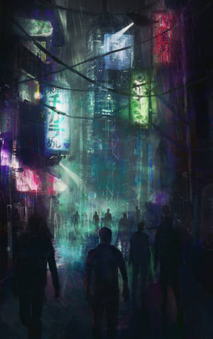 Hình nền phố đông đúc thành phố Cyberpunk — Galaxy Tab S10 Ultra Hình nền