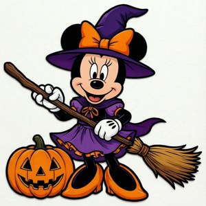Chuột Minnie hóa thân thành phù thủy theo phong cách cắt dán SVG với quả bí ngô.