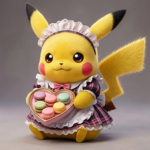 Pikachu trong trang phục hầu gái bưng macaron, một hình nền dễ thương và kawaii. — Galaxy Watch Hình nền