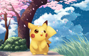 Pikachu Pokemon ngầu với hoa anh đào
