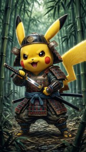 Một chú Pikachu samurai đầy kịch tính theo phong cách bút lông mực