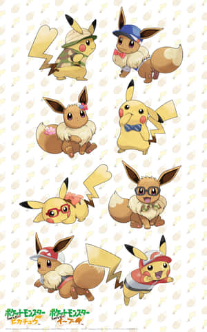 Pikachu và Eevee dễ thương — Moto Pad 70 Groove Hình nền