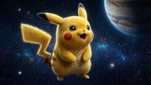 Một chú Pikachu vũ trụ đang lơ lửng trong không gian