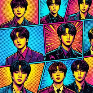 BTS theo phong cách truyện tranh pop art, màu sắc đậm. — Pixel Watch 3 Hình nền