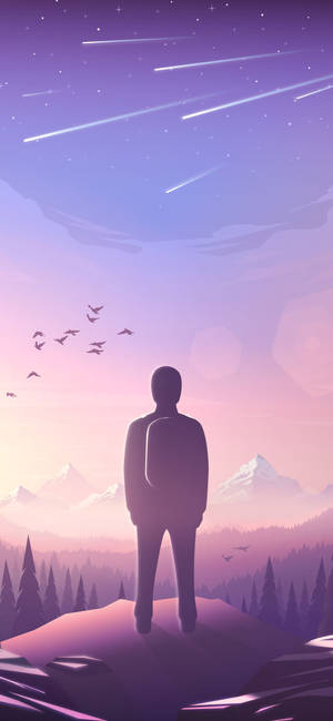 Purple Aesthetic Phone Man On A Mountain — iPhone 17 Pro Hình nền