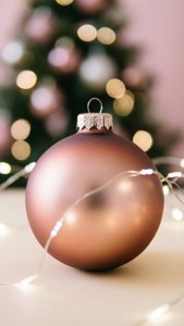 Cận cảnh sang trọng của một quả châu Giáng Sinh màu hồng vàng với ánh đèn bokeh. — iPhone 8 Plus Hình nền