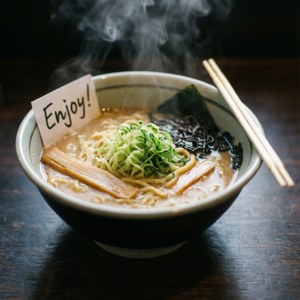 Cận cảnh bát ramen bốc hơi được giao kèm lời nhắn cá nhân. — Galaxy Watch Hình nền