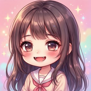 Một cô gái anime kawaii với răng nanh nhỏ, dễ thương và phong cách pastel. — Tecno Phantom V Flip Hình nền