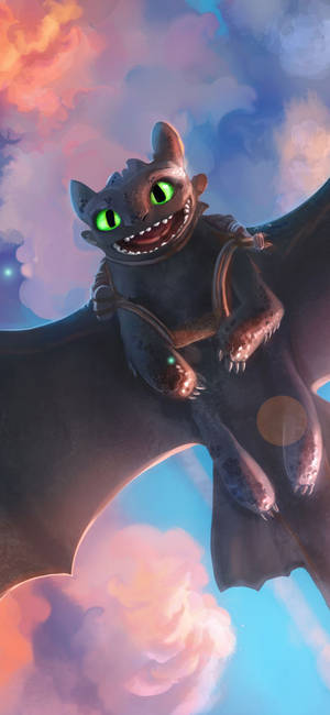 Hình nền Răng Sún (Toothless) trong How To Train Your Dragon trên bầu trời hồng. — iPhone 12 Hình nền