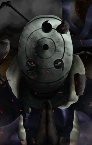 Hình nền nghệ thuật tối màu Uchiha Obito đeo mặt nạ Rinne Sharingan. — Galaxy Tab S10+ Hình nền