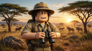 Tham gia chuyến phiêu lưu safari với nhân vật Roblox trên thảo nguyên.