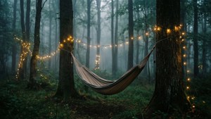 Khu rừng u tối với đèn tiên và võng. — Indie phong cách thẩm mỹ GIF Hình nền