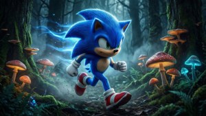 Sonic lao nhanh qua khu rừng phát sáng đầy ma thuật. — Sonic Hình nền