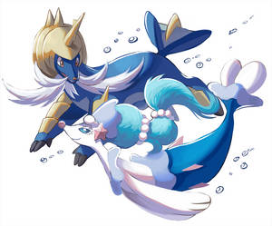 Samurott và Primarina — Trắng tinh tế Hình nền