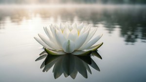 Một bông sen trắng thanh thản trôi trên mặt nước tĩnh lặng, tượng trưng cho vẻ đẹp tối giản. — Trắng tinh tế Hình nền