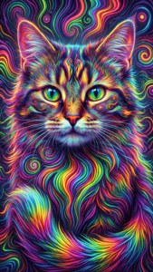 Mèo Cheshire ảo giác với sọc cầu vồng và xoáy neon. — iPhone 5 Hình nền