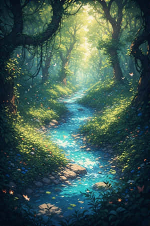 anime,sông,rừng,hoang dã,xanh,sống động,yên tĩnh,dây leo,ánh nắng,chim,bướm,thiên nhiên,phong cảnh,4K — iPhone 4 Hình nền