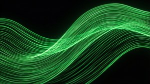 Các đường sóng neon xanh lục mượt mà trên nền đen.