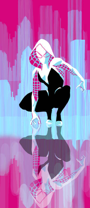 Hình nền nghệ thuật di động Spiderman Gwen phản chiếu hồng và xanh. — Pixel 11 Hình nền
