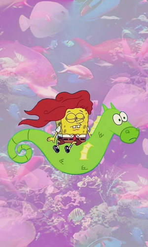 SpongeBob Hoạt Hình Thẩm Mỹ Với Mái Tóc Đỏ Dài — Thẩm mỹ Hình nền