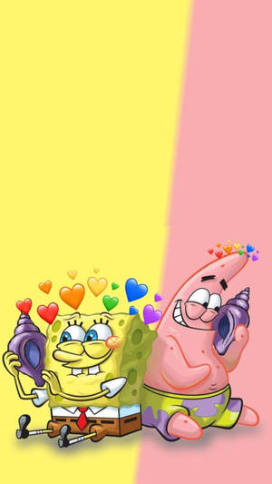 SpongeBob và Patrick Gọi Điện Thoại — Trái tim Hình nền