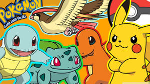 Hình nền Pokemon dễ thương với Squirtle, Bulbasaur, Charmander và Pikachu.