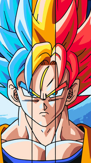 Dragon Ball Z super broly San Goku với mái tóc nhiều màu xanh, vàng và đỏ. anime nổi tiếng.