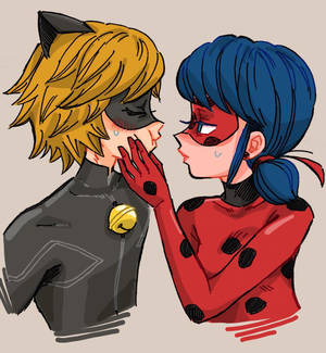 Hình nền tác phẩm nghệ thuật Ladybug và Cat Noir hôn nhau