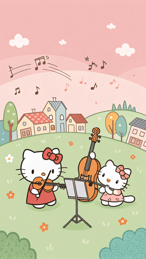 Hello Kitty, Violin, Dễ thương, Đáng yêu, Dàn nhạc, Sanrio, Âm nhạc