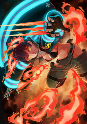 Hình nền fanart Tamaki Kotatsu với tai mèo và đuôi lửa từ Fire Force — OnePlus Pad 4 Hình nền