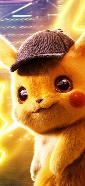 Hình nền Thám tử Pikachu với đèn neon vàng — iPhone 12 Hình nền