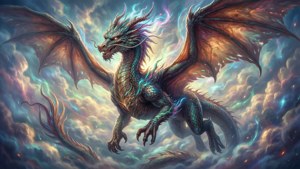 Thần Long uy nghiêm trên trời cao, tắm mình trong ánh sáng huyền bí.