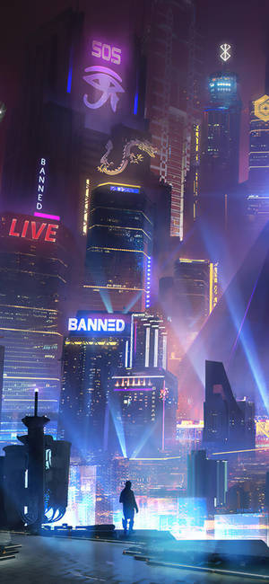 Thành phố về đêm Cyberpunk iPhone X — Thành phố neon Hình nền