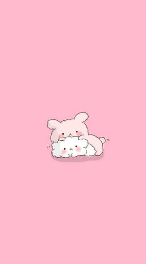 Thỏ Hồng Kawaii Và Mèo — Hồng dễ thương Hình nền