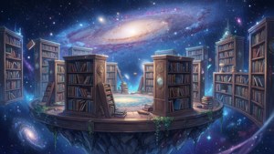 Cảnh anime kỳ ảo về một thư viện trôi nổi trong không gian — Anime phong cảnh GIF Hình nền