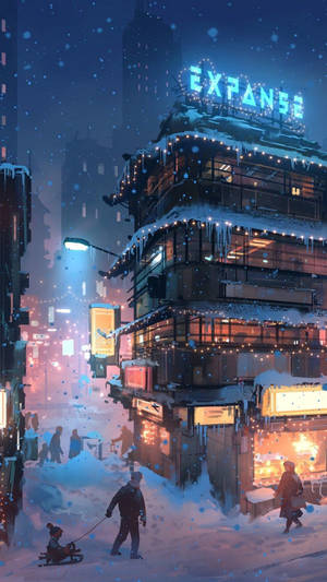 Tòa nhà Expanse mùa đông — Neon Hình nền